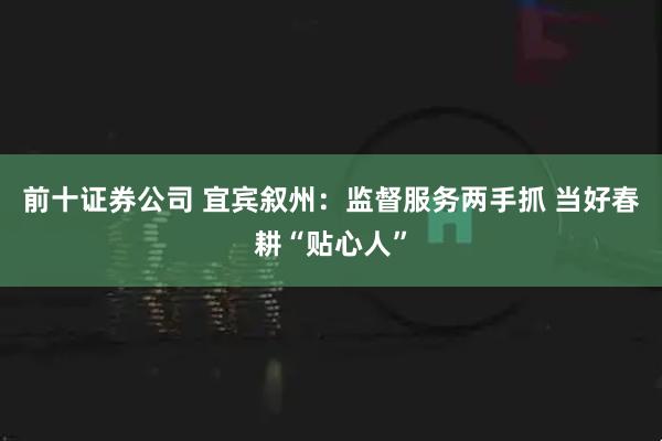 前十证券公司 宜宾叙州：监督服务两手抓 当好春耕“贴心人”